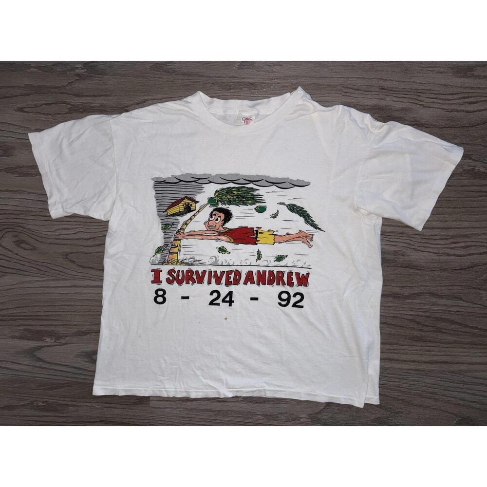 I Survived Hurricane Andrew T Shirt Mens Size Xl Usa 1992 Single Stitch